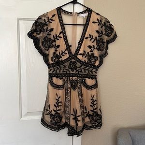Nude and black lace romper